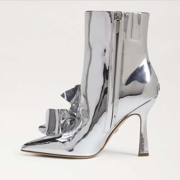 SAM EDELMAN $200 Esmae Stiletto Ankle Metallic Bootie Floral Detail Size 7.5 NEW - Picture 3 of 12